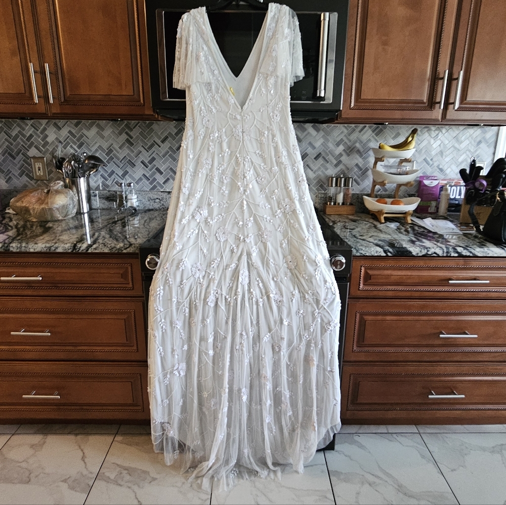 Lulu's Safiya White Sequined Flutter Sleeve Maxi Dress Size XL - Picture 3 of 8